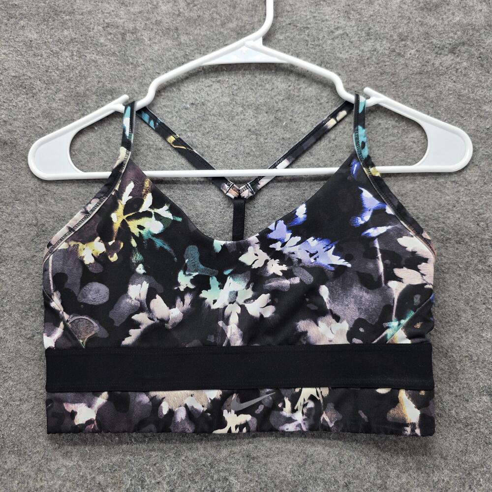 Nike Sports Bra Womens M Black Floral Crossback Dri-FIT Medium Support